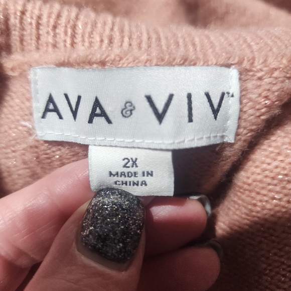 AVA & VIV Rose Gold Long Sleeve Cowl Neck with Gold Shimmer Threads - Picture 6 of 10